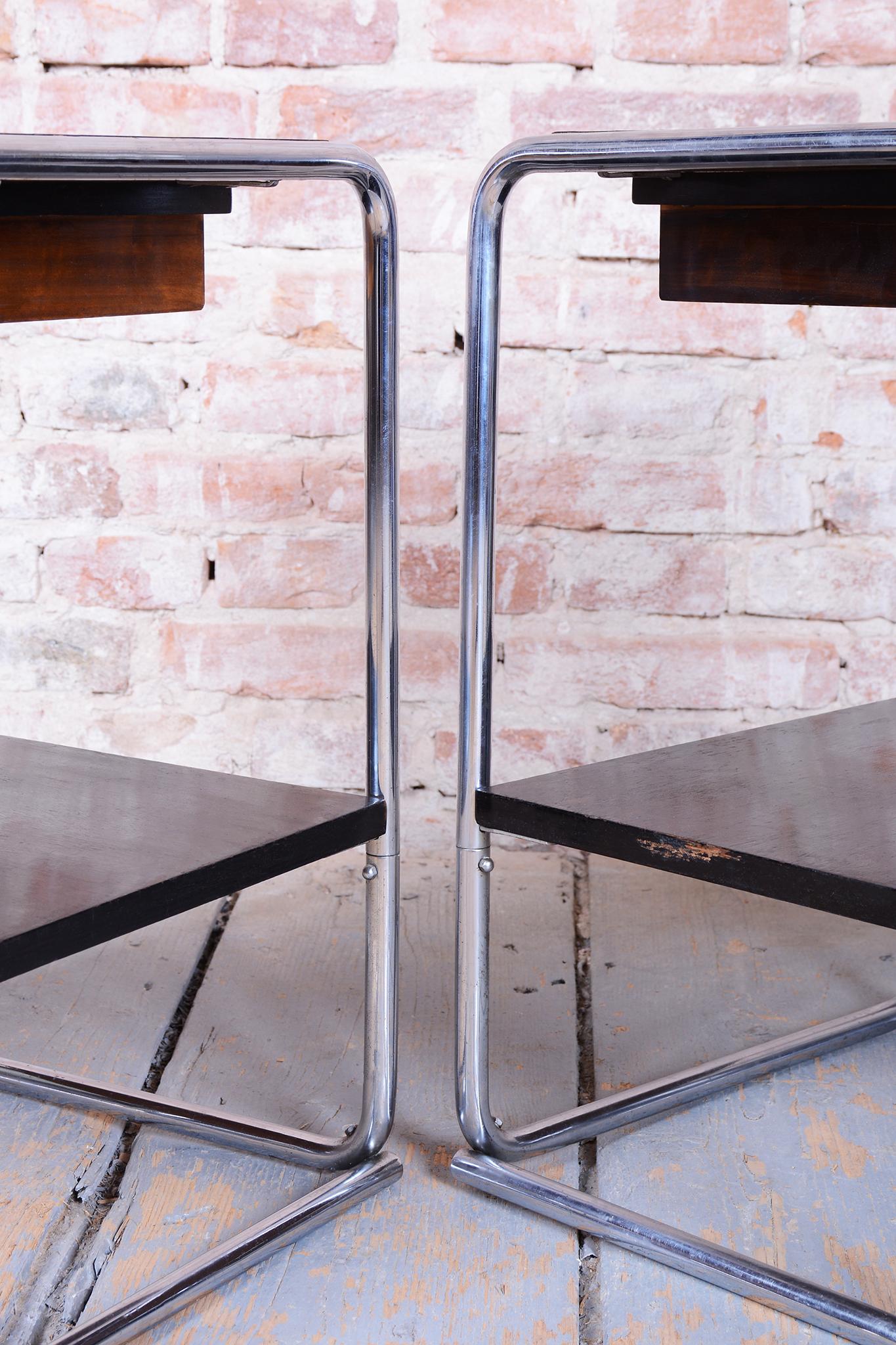 Pair of Original Bauhaus Bedside Tables, by Thonet, Chrome,  Germany, 1930s For Sale 7