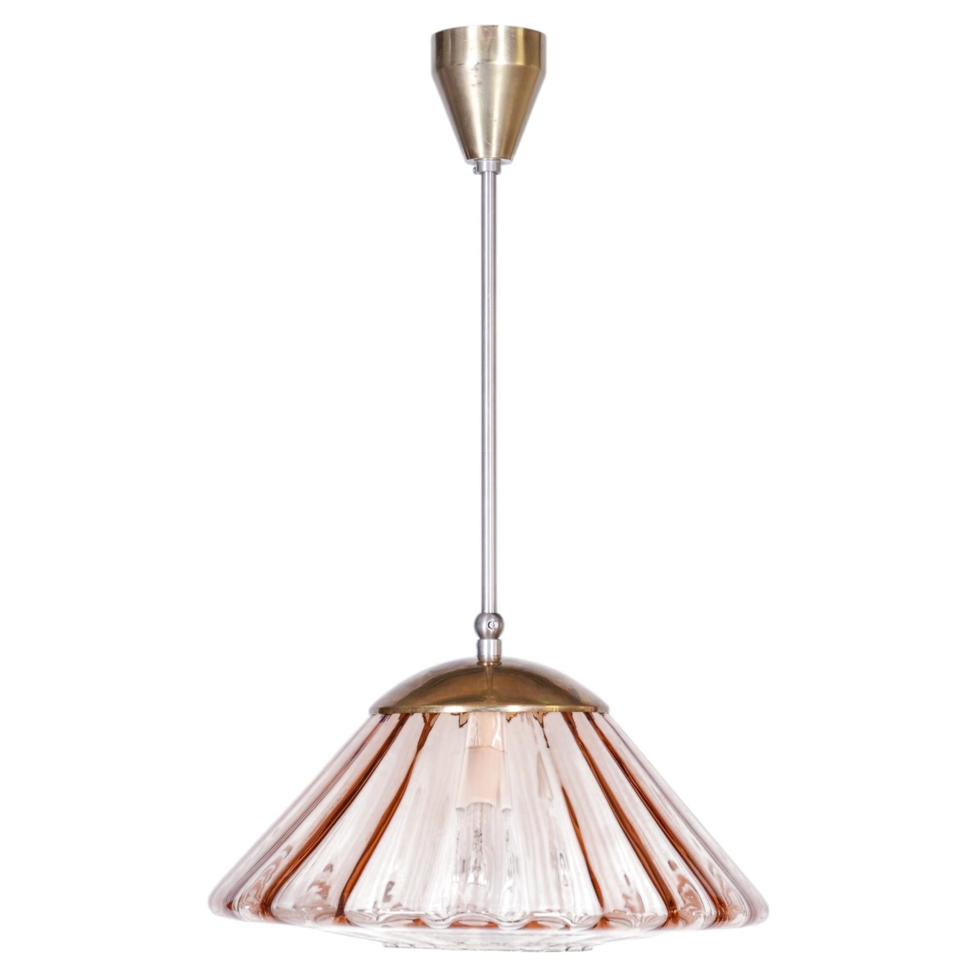 Restored Mid-Century Chandelier, by Kamenický Šenov, Chrome, Brass, Czech, 1960s For Sale