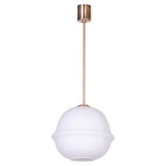 Restored Mid-Century Chandelier, Brass, Opaline Glass, Rewired, Czech, 1960s