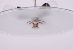 Restored Bauhaus Chandelier, Chrome, Steel, Frosted Glass, Czech, 1930s