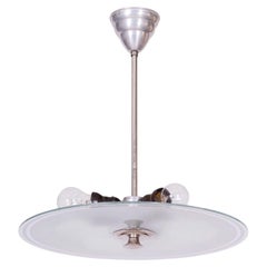 Restored Bauhaus Chandelier, Chrome, Steel, Frosted Glass, Czech, 1930s