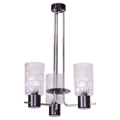 Restored Mid-Century Chandelier, by Drukov, Chromed Steel, Glass, Czech, 1970s