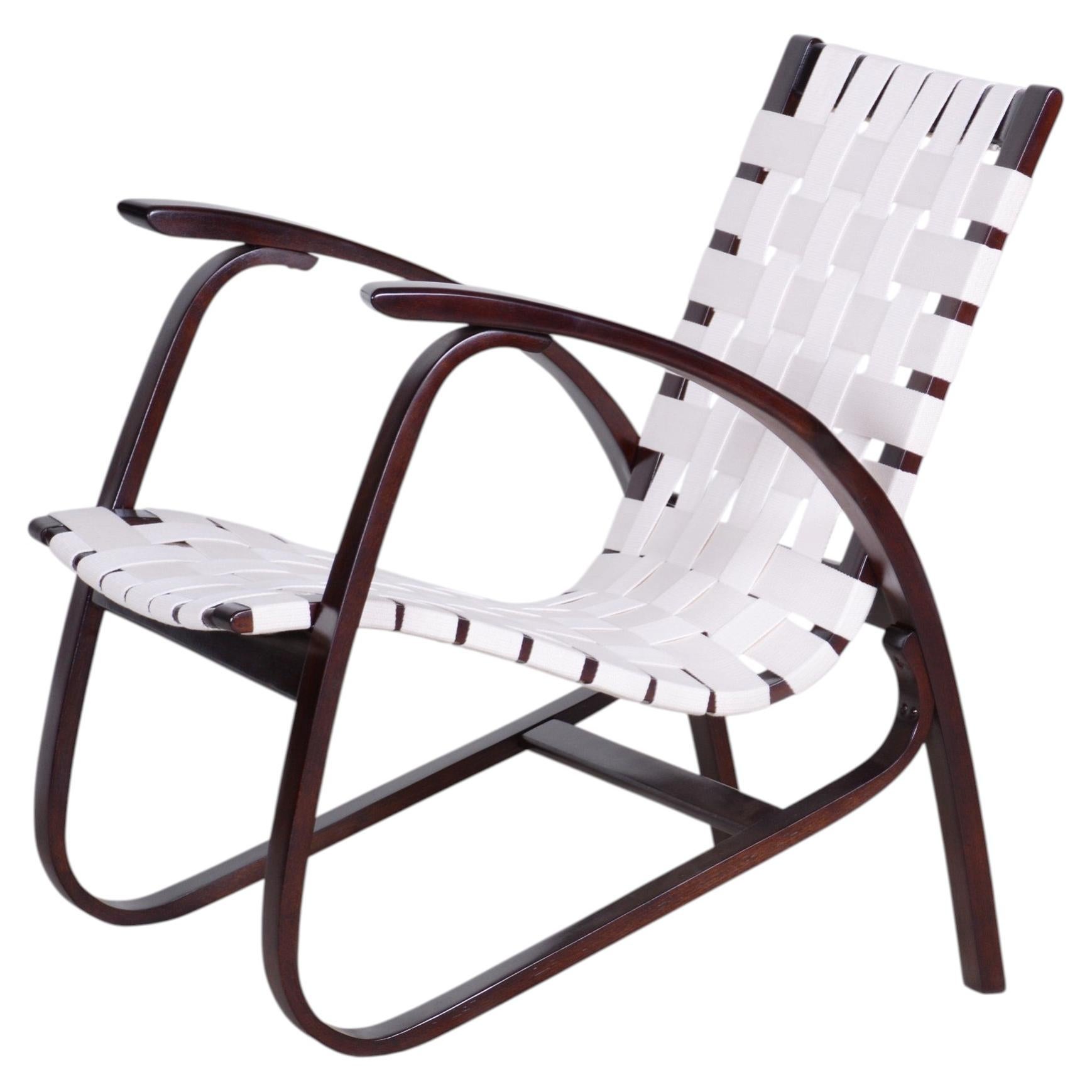 Original Art Deco Armchair, by Jan Vaněk, Beech, Revived Polish, Czech, 1930s For Sale