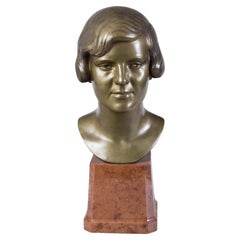 Original Art Deco Bust, Bronze, Marble, Well Preserved, Germany, 1920s