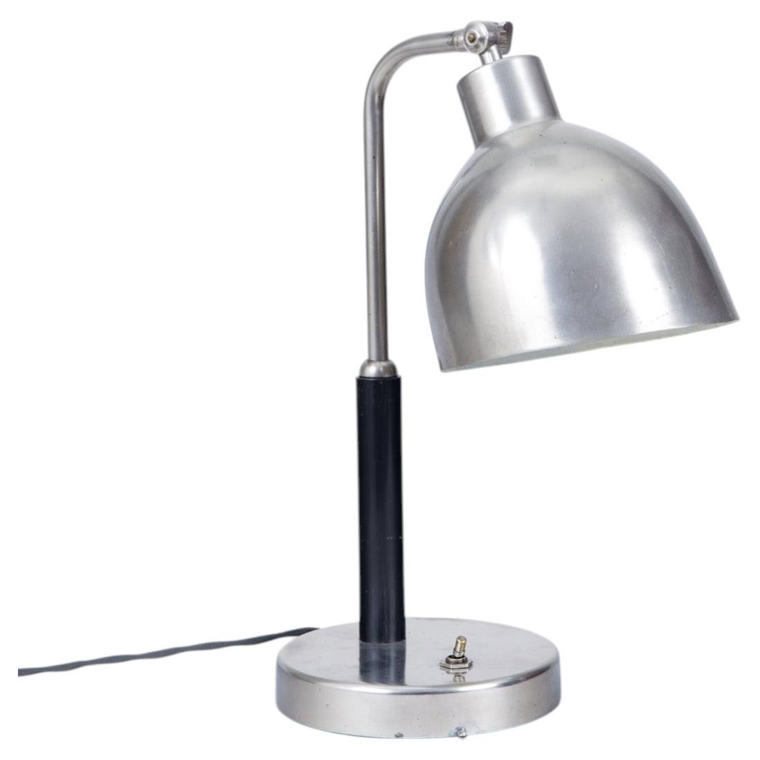 Original Art Deco Table Lamp, Nickel-Plated Steel, Oak, Czech, 1920s For Sale