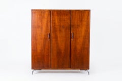 Restaurierter Bauhaus-Kleiderschrank, von Slezak, verchromter Stahl, Nussbaum, Tschechien, 1930er Jahre