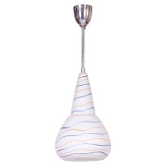 Restored Mid-Century Chandelier, Chromed Steel, Milk Glass, Czech, 1960s