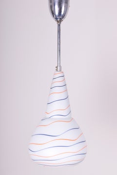 Restored Mid-Century Chandelier, Chromed Steel, Milk Glass, Czech, 1960s