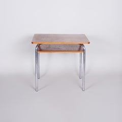 Restored Bauhaus Table, by Vichr a Spol., Chromed Steel, Oak, Czech, 1940s