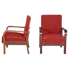 Pair of Restored Art Deco Armchairs, Original Upholstery, Walnut, Czech, 1930s