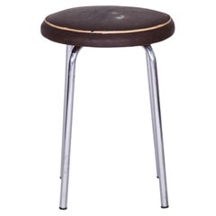 Original Bauhaus Stool, by Robert Sezák, Chromed Steel, Leather, Czech, 1940s