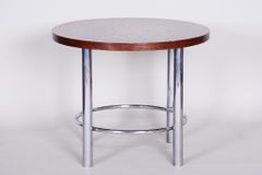 Restored Bauhaus Table, by Mücke-Melder, Oak, Chromed Steel, Czech, 1930s