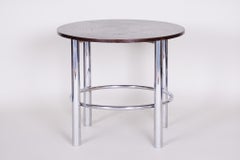 Restored Bauhaus Table, by Mücke-Melder, Chromed Steel, Oak, Czech, 1930s