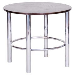 Restored Bauhaus Table, by Mücke-Melder, Chromed Steel, Oak, Czech, 1930s