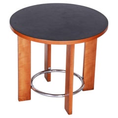 Restored Art Deco Table, Maple, Black Marmoleum, Revived Polish, Czech, 1930s