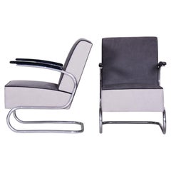 Pair of Restored Bauhaus Armchairs, by Mücke-Melder, Chromed Steel, Czech, 1930s