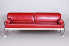 Restored Bauhaus Sofa, by Robert Slezák, Chromed Steel, Leather, Czech, 1930s