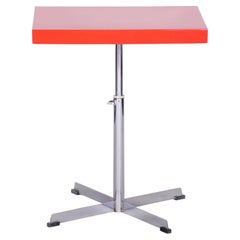 Restored Mid-Century Adjustable Table, Chrome, Lacquered Wood, Czech, 1960s