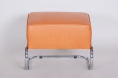 Taburete Bauhaus restaurado, de Robert Slezák, acero cromado, cuero, República Checa, década de 1930