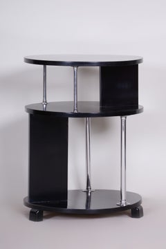 Restored Bauhaus Small Table, Beech, Chromed Steel, Repolished, Czech, 1930s