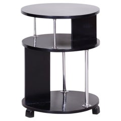 Restored Bauhaus Small Table, Beech, Chromed Steel, Repolished, Czech, 1930s