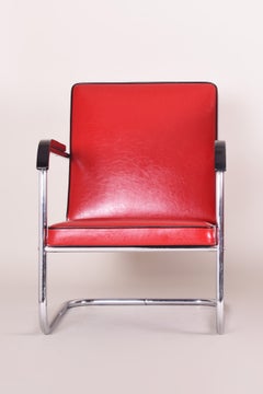 Restored Bauhaus Armchair, by A. Lorenz for Thonet, Chrome, Germany, 1930s