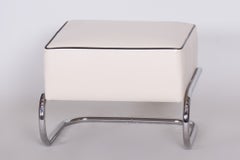 Taburete Bauhaus restaurado, de Robert Slezák, acero cromado, cuero, República Checa, década de 1930