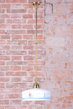 Lampadario Art Déco restaurato, ottone, vetro dipinto, impianto elettrico rinnovato, ceco, anni ’30