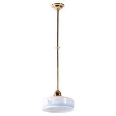 Lampadario Art Déco restaurato, ottone, vetro dipinto, impianto elettrico rinnovato, ceco, anni ’30