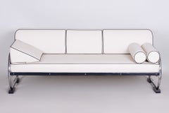 Restored Bauhaus Sofa, by Robert Slezák, Chromed Steel, Leather, Czech, 1930s