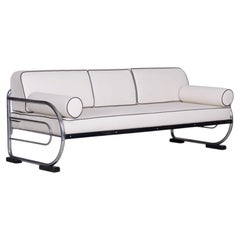 Restored Bauhaus Sofa, by Robert Slezák, Chromed Steel, Leather, Czech, 1930s