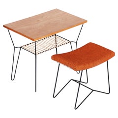 Original Mid-Century Set, Beech, Lacquered Steel, Well Preserved, Czech, 1950s