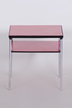 Original Bauhaus Small Table, Chromed Steel, Formica, Czech, 1940s