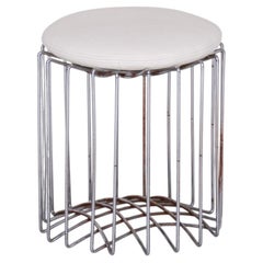Restored Bauhaus Stool, Chrome-Plated Steel, Leather, Germany, 1960s