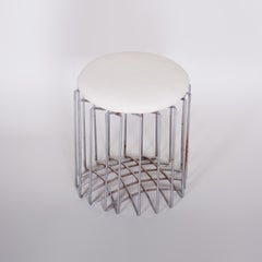 Restored Bauhaus Stool, Chrome-Plated Steel, Leather, Germany, 1960s
