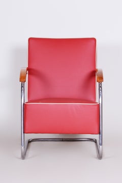 Restored Bauhaus Armchair, by Mücke-Melder, Chrome, Leather, Czech, 1930s