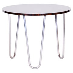 Table Bauhaus restaurée, bois de Macassar, acier chromé, Tchéquie, années 1940