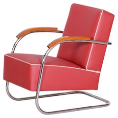 Poltrona Bauhaus restaurata, di Mücke-Melder, cromata, in pelle, Repubblica Ceca, anni ’30