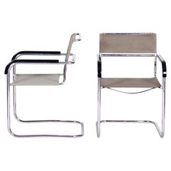 Pair of Bauhaus Armchairs, by Marcel Breuer for Thonet, Chrome, Czech, 1930s