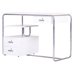 Restored Bauhaus Writing Desk, Chromed Steel, Lacquered Wood, Germany, 1930s