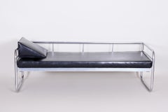 Restored Bauhaus Sofa, by Hynek Gottwald, Chromed Steel, Leather, Czech, 1930s