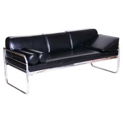 Restored Bauhaus Sofa, by Hynek Gottwald, Chromed Steel, Leather, Czech, 1930s