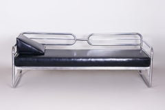 Restored Bauhaus Sofa, by Hynek Gottwald, Chromed Steel, Leather, Czech, 1930s