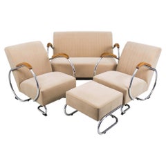 Restored Bauhaus Seating Set, by Kovona, Chromed Steel, Cleaned, Czech, 1960s