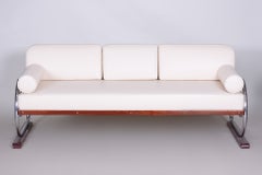 Restored Bauhaus Sofa, by Robert Slezák, Chromed Steel, Leather, Czech, 1930s