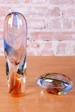 Original Mid-Century Vase with Ashtray, by Josef Rozínek, Glass, Czech, 1950s