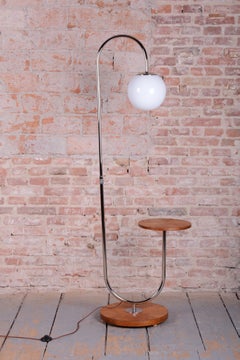Restaurierte Bauhaus-Stehlampe, von R. Slezák, Oak, Chrom, Tschechien, 1920er Jahre