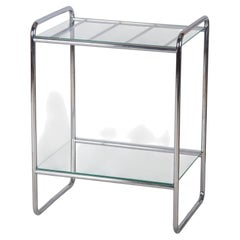 Restored Bauhaus Small Table, Chrome-Plated Tubular Steel, Glass, Czech, 1930s