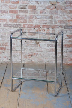 Restored Bauhaus Small Table, Chrome-Plated Tubular Steel, Glass, Czech, 1930s