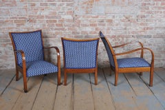 Set of Three Restored Art Deco Armchairs, Walnut, Repolished, Czech, 1920s